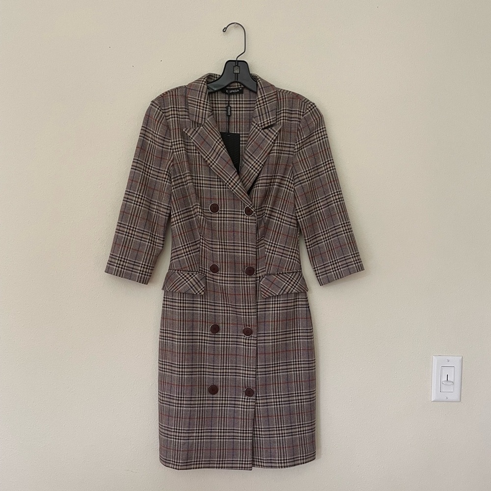 🌷 ESPIGA Chic Double-Breasted Plaid Blazer #33